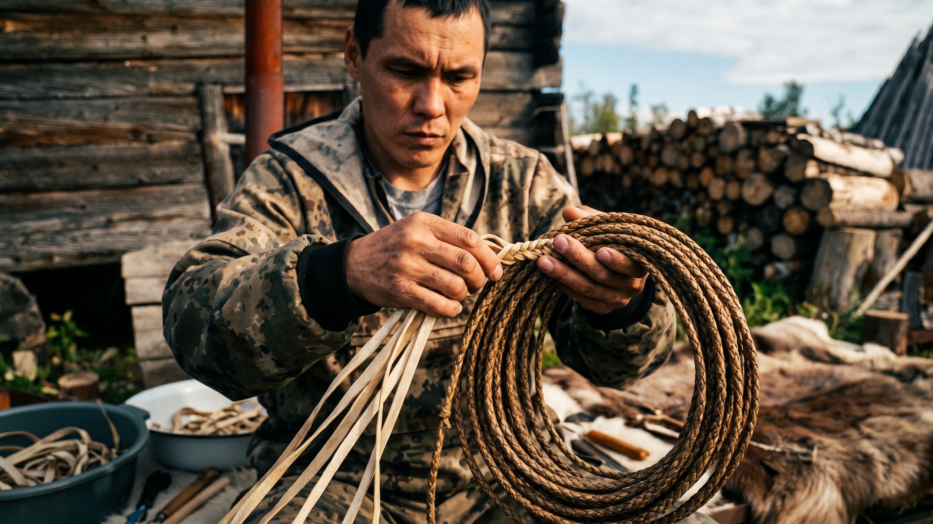 КАК ДЕЛАЮТ ВЕРЁВКИ ИЗ КОЖИ ОЛЕНЯ (ТЫНЗЯН)