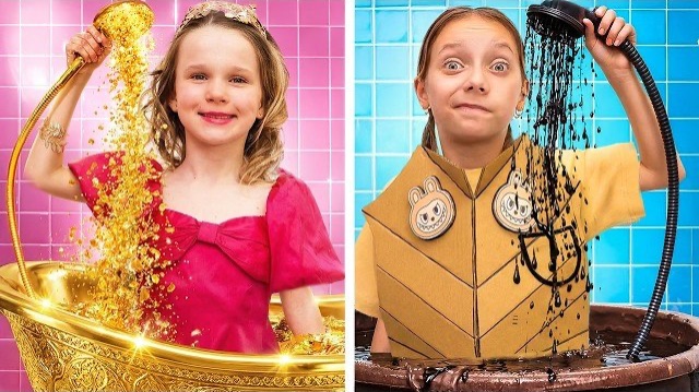 Роскошная Vs картонная утренняя рутина и весёлый школьный день для детей