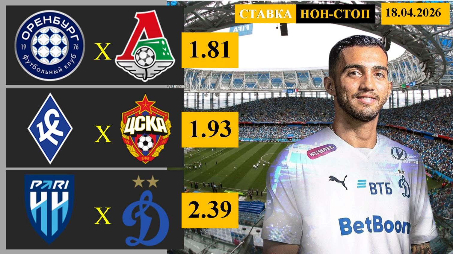 Оренбург - Локомотив | Крылья Советов - ЦСКА | Пари НН - Динамо Москва