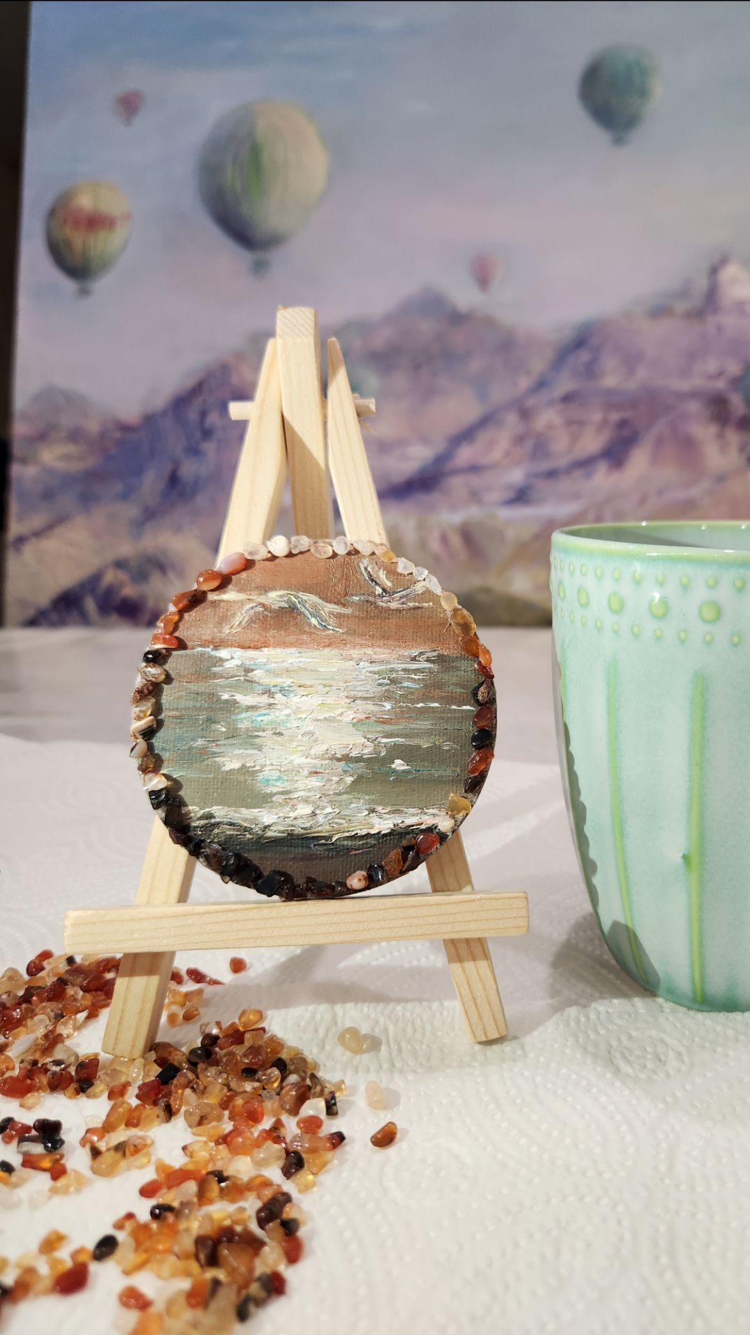 Видео о мини картине(холст, масло), натуральные камни