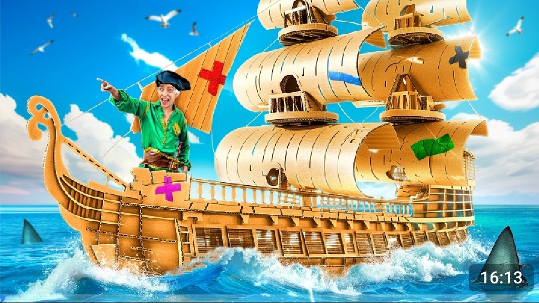 Я Построил ГИГАНТСКУЮ ПИРАТСКУЮ КАРТОННУЮ ЛОДКУ ! *Стали ПИРАТАМИ*