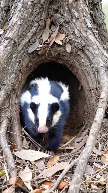Скунс выходит из норы: удивительные моменты дикой природы #дикаяприрода #скунсы #животные