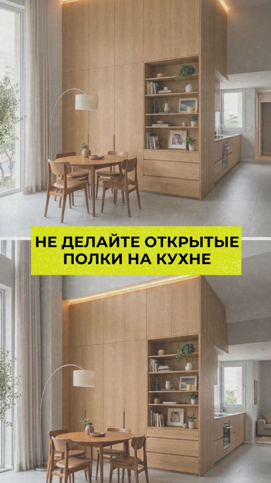 Почему не надо делать на кухне открытые полки