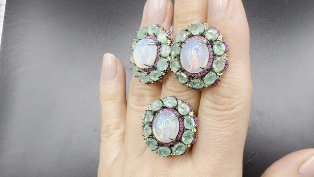 ХХХ275 Комплект серьги и кольцо с изумрудом  опалом рубинами сапфирами