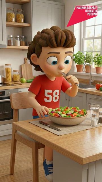 Овощи и фрукты помогают детям быть сильными и здоровыми.