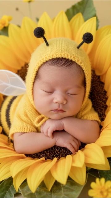 Милая пчелка в подсолнухе: удивительные моменты #младенцы #фотосессия #малыши