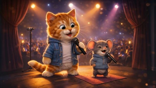 Весёлая музыка для кошек | Кошка и мышка поют на сцене