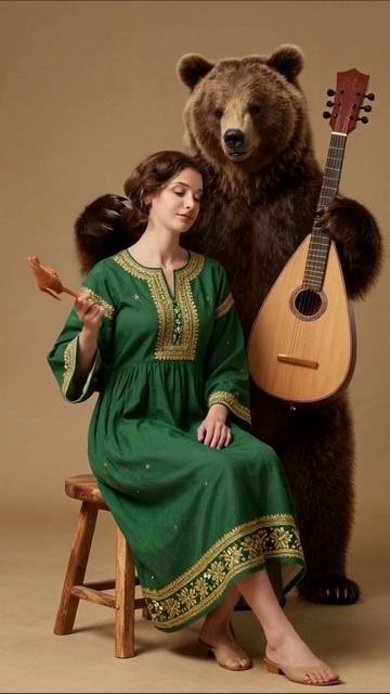 Очаровательная дружба: девушка и медведь играют музыку #дружба #музыка #медведь