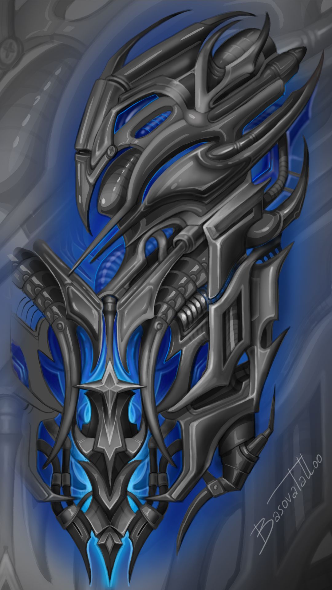 Рисую эскиз татуировки рукав в стиле биомеханика в фотошопе