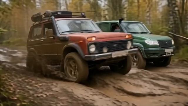 Нива и Патриот соревнуются в грязи