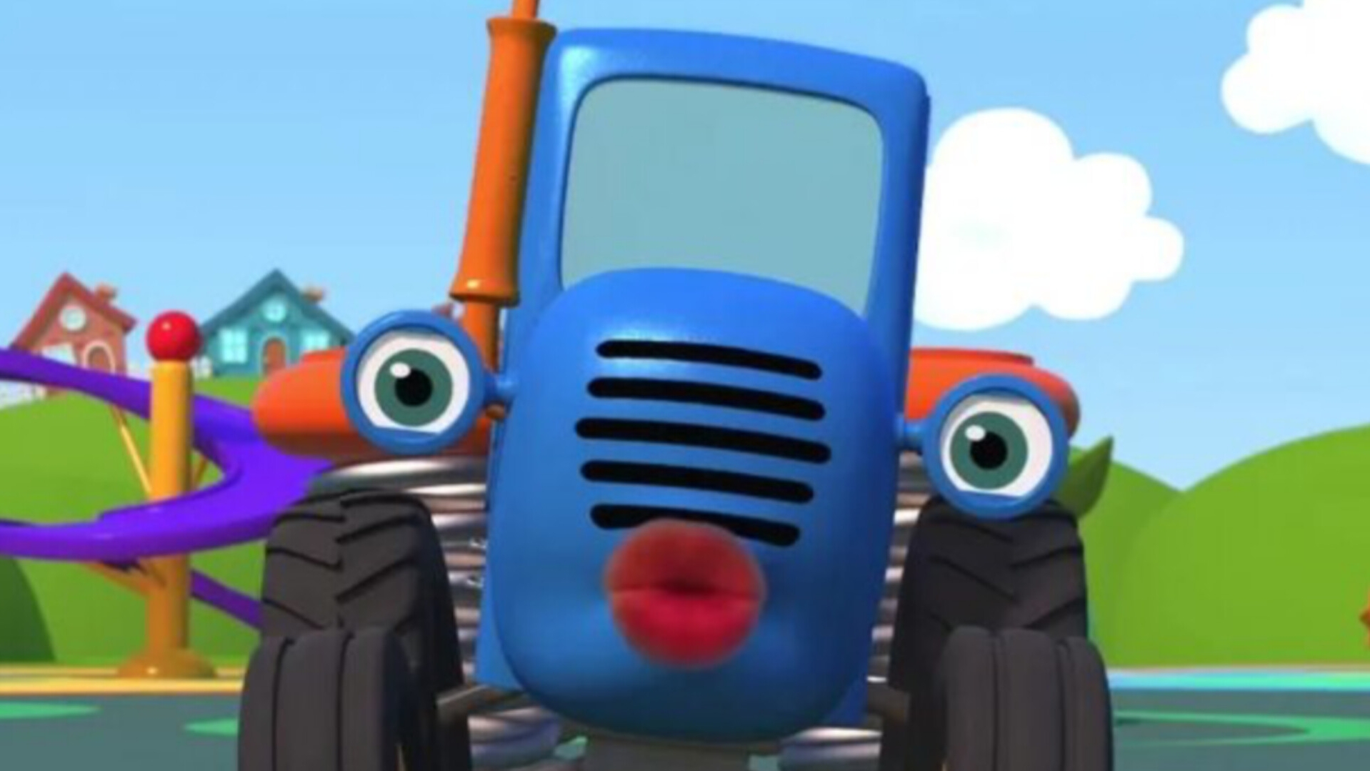 как синий трактор чистит снег и пытается собрать сам себя.