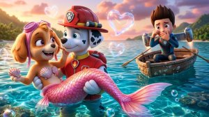 Маршалл спасает русалку Скай! Райдер ревнует в лодке. «Щенячий патруль»