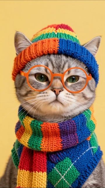 Умный кот в очках и шарфе: стильный образкотмодамилота