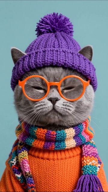 Смешной кот в очках и шапке котики милота приключениякотиков