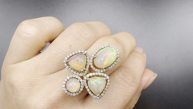 ХХХ269 Кольцо с эфиопскими опалами 5.55к и брилл 0.65к серебр ос позолотой