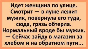Анекдоты | Идет женщина по улице, смотрит в луже лежит мужик... | Юмор