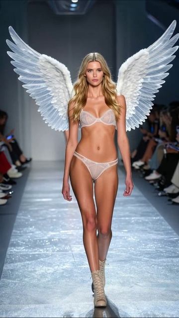 Модный показ: ангел в летних нарядах мода показ ангел
