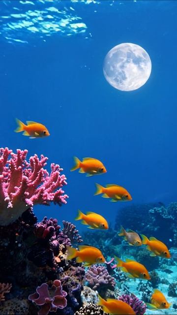 Подводный мир под полной луной океан рыбы море