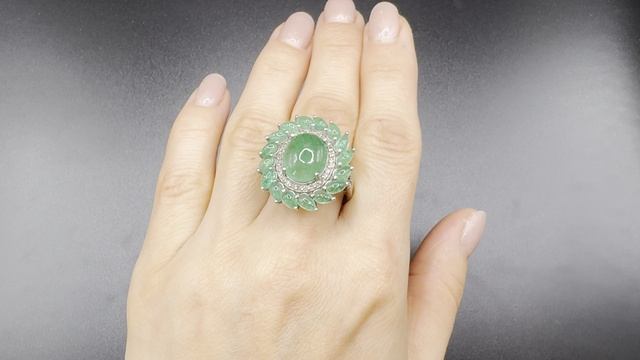 ХХХ264 кольцо с изумрудами 10 к. и брилл 0.43к родиев. покрытие