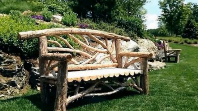 Скамейки из веток и стволов деревьев, идеи для дачи.