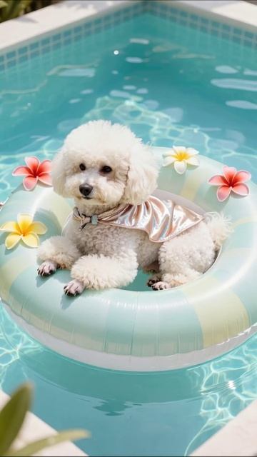 Собака на водном круге: летний отдых #собака #лето #пул