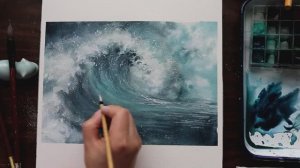 Как нарисовать океанские волны всего в 4-х цветах. Акварельная живопись без карандашного наброска.