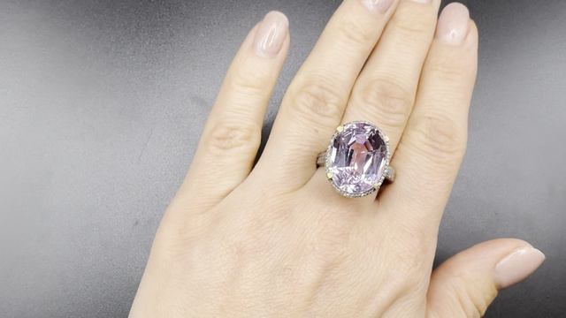 ХХХ273 Кольцо с кунцитом 19.76к и брилл. 067к родиев. покрытие р. 18.8