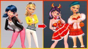 Леди Баг и Хлоя: Праздничный рисунок в стиле Рождества - Раскраски для детей