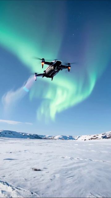 Полёт дрона под северным сиянием дрон северноесияние пейзаж