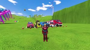 Полицейская машина пожарная машина и скорая помощь перевозят людей грузовик - синий трактор