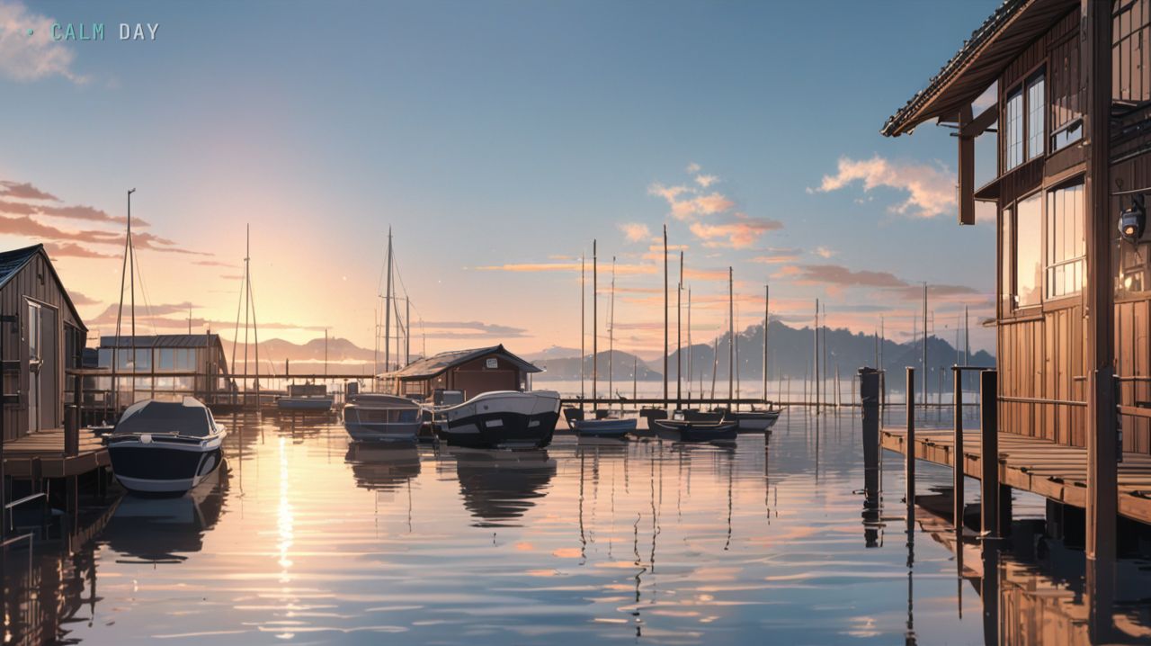 Отражения мачт в воде — спокойная анимация природы для сна