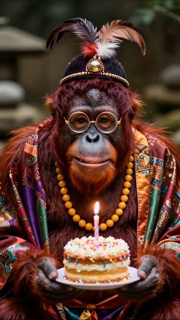 Необычный день рождения: Орангутан с тортом! #праздник #оругутан #веселье