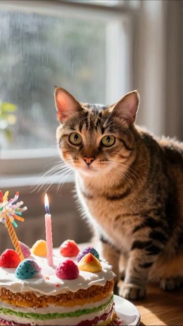 Кот на празднике: радость и торт! #кот #праздник #деньрождения