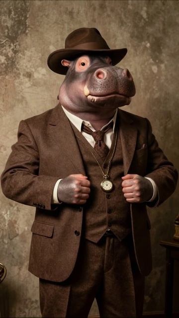 Успех бизнес-слона: стильный бегемот в костюме #бегемот #мода #юмор