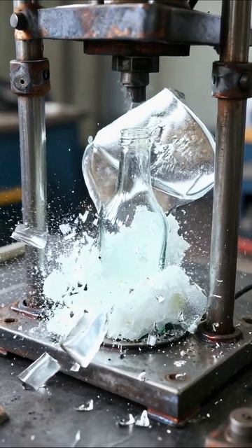 Разрушение стеклянной бутылки под прессом #атмосфера #эксперимент #разрушение