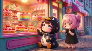 Пингвиненок Гугу Гага пытается украсть торт, а потом поет за деньги в пекарне