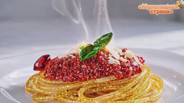 Стеклянные спагетти болоньзе. Блестящая ИИ - анимация.
