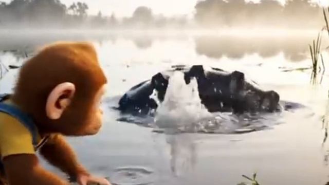 Мультики для детей. Обезьянка встретила своего папу и они вместе ужинают. #мультикидлядетей