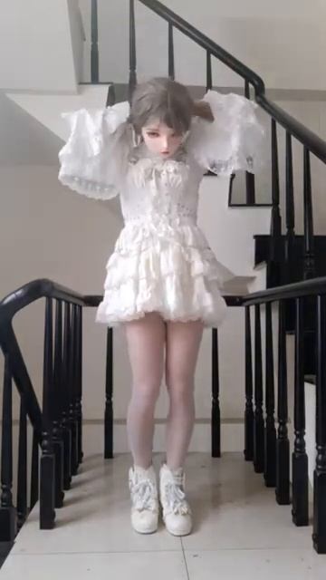 Kigurumi Doll In Cute White Lolita Dress.