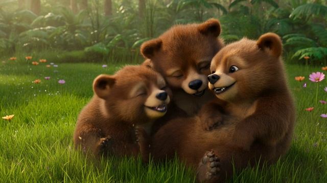 медвежата кувыркаются на траве 🐻✨ | Волшебное детское видео»
