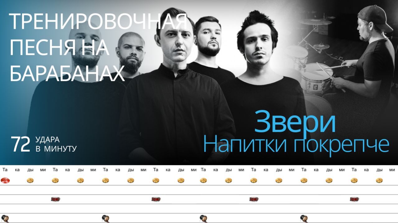 Звери - Напитки покрепче  / 72 bpm / Тренировочная песня для барабанов