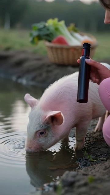 Милые моменты с свинкой у пруда #сельское #животные #дружба