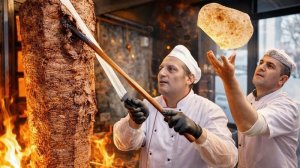 Как готовят гигантский донер-кебаб с нуля. Секреты турецкой уличной еды. Турция