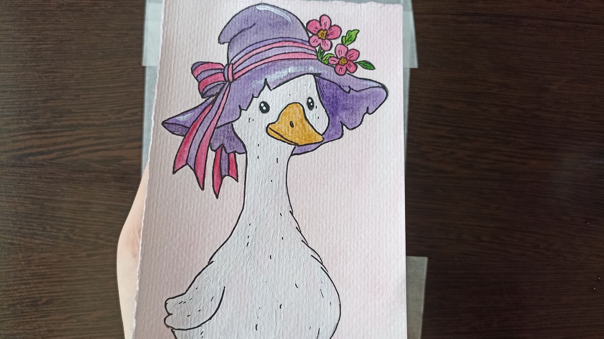 Рисунок акварелью / Гусыня в шляпе