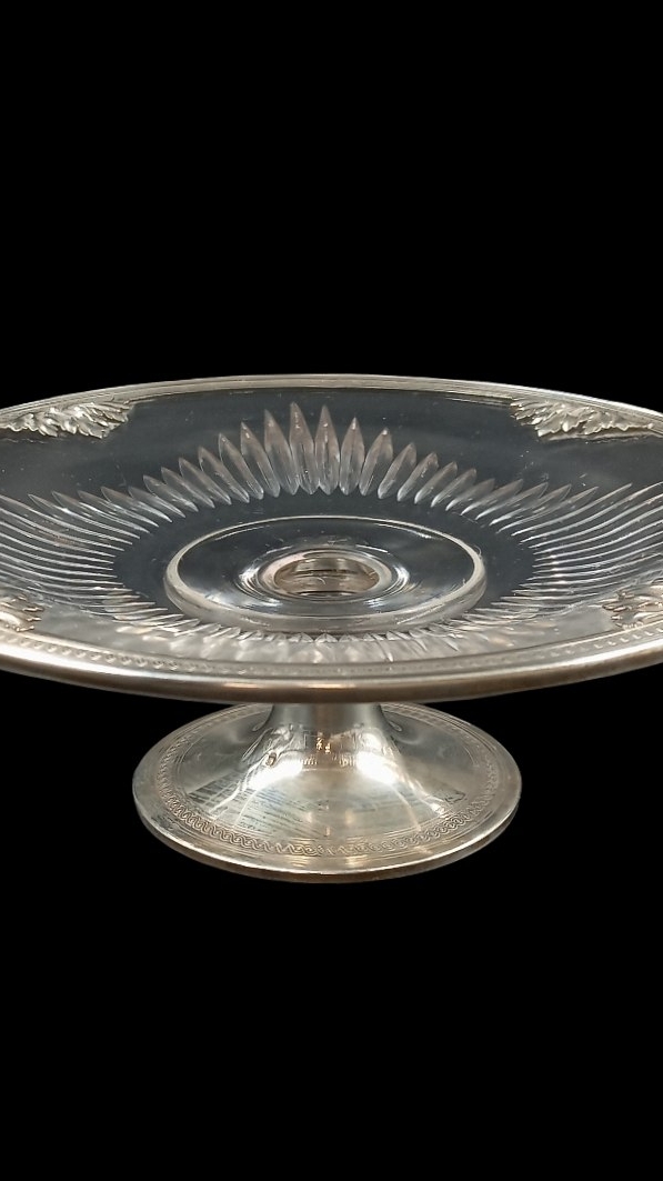 Блюдо на ножке серебро и хрусталь Франция / 8426.