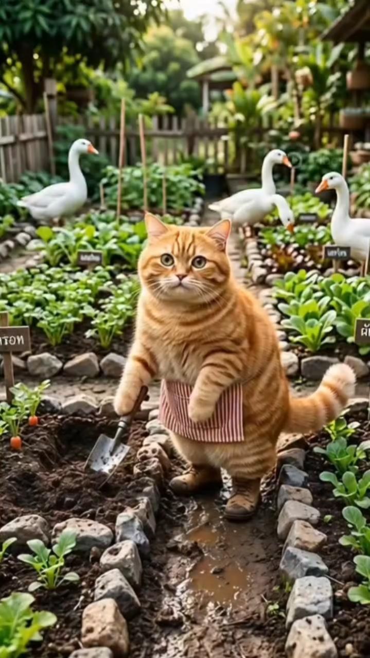 🐾 Нейровидео: рыжая киса — главный агроном сезона! 🌿