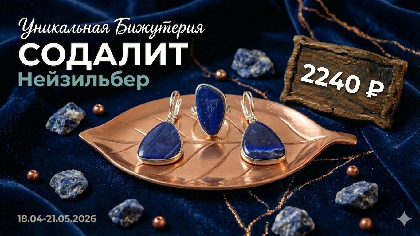 Низкие цены! Натуральные камни в нейзильбере. Гессонит, малахит, содалит. До 21.05.2026.
