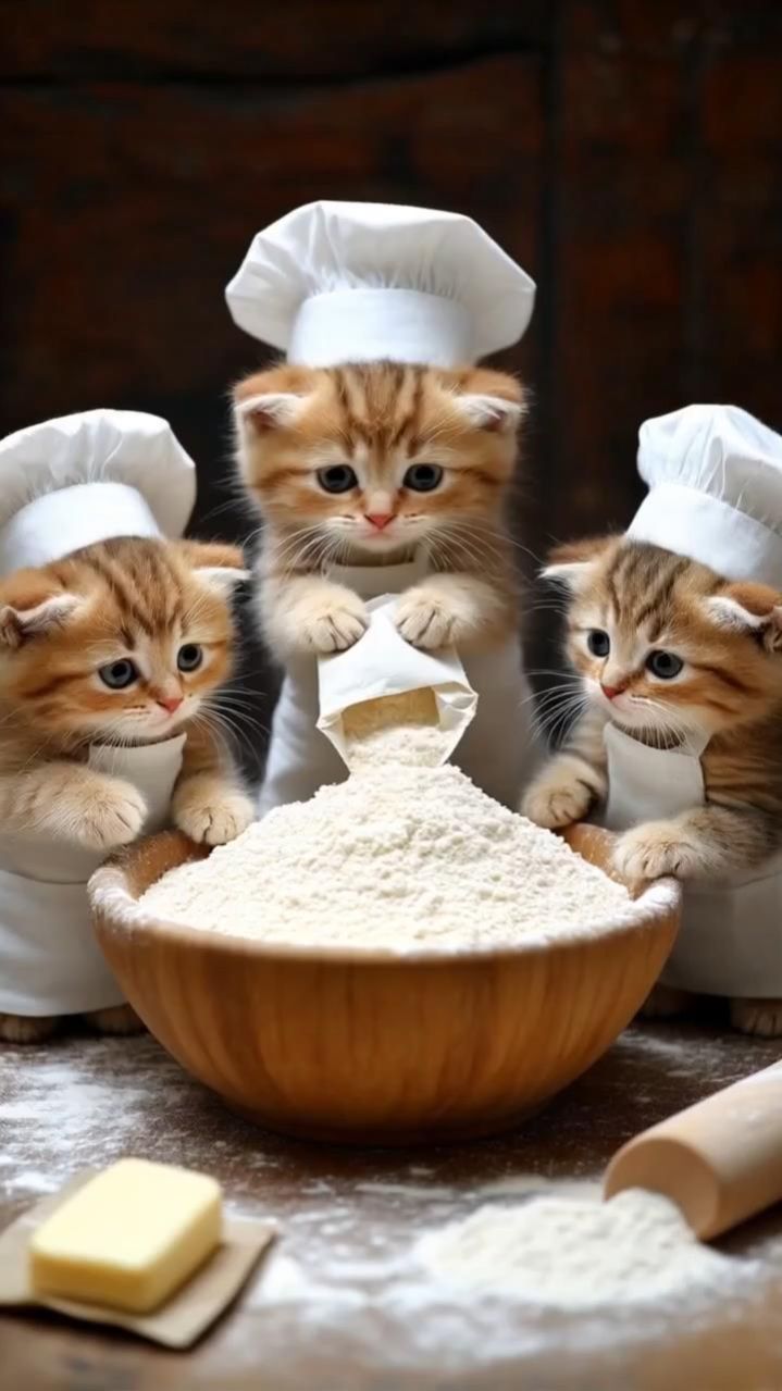 😹 Нейровидео: три котёнка-поварёнка готовят круассан — когда на кухне главный ингредиент — хаос! 🐾