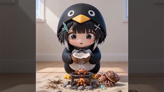 Самое симпатичное мини-барбекю на пляже! 🐧🦀