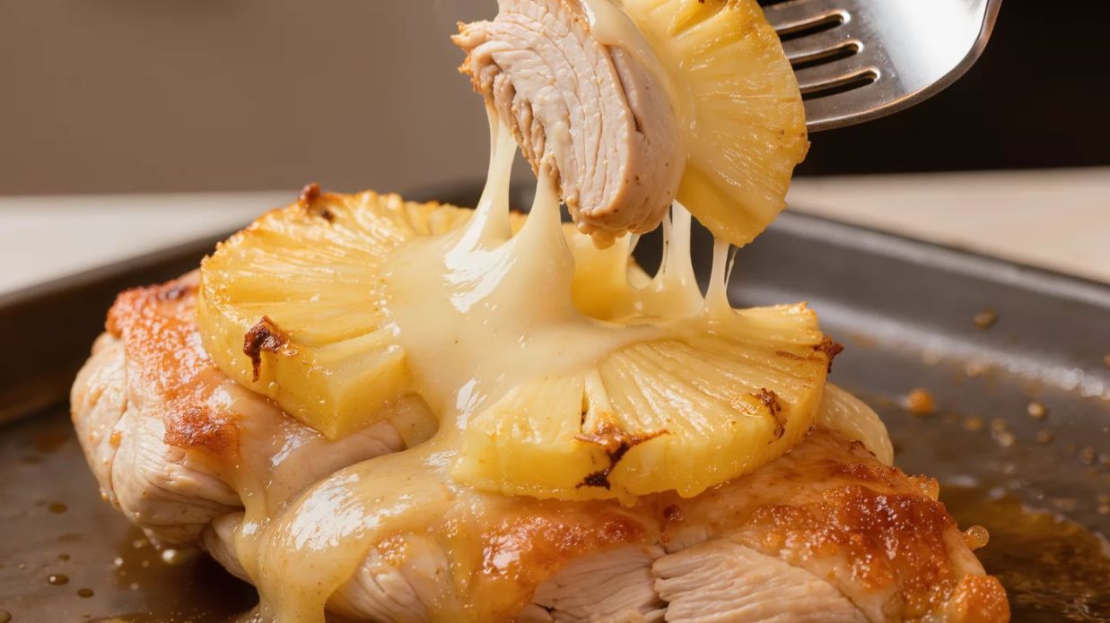 Куриная грудка с ананасами и сыром в духовке